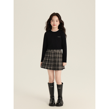 AMYBABY Момичешка пола А-линия, клетъчен принт – есен 2025, за деца 3–8 години