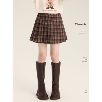 AMYBABY Момичешка пола А-линия, клетъчен принт – есен 2025, за деца 3–8 години