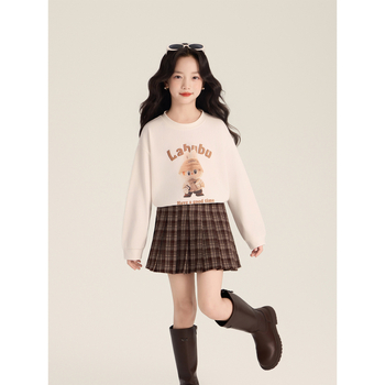 AMYBABY Момичешка пола А-линия, клетъчен принт – есен 2025, за деца 3–8 години