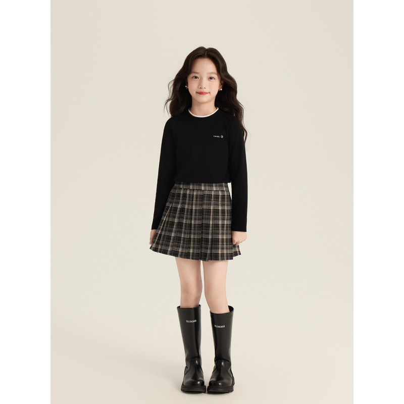 AMYBABY Момичешка пола А-линия, клетъчен принт – есен 2025, за деца 3–8 години