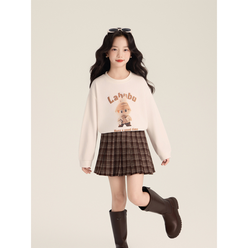 AMYBABY Момичешка пола А-линия, клетъчен принт – есен 2025, за деца 3–8 години