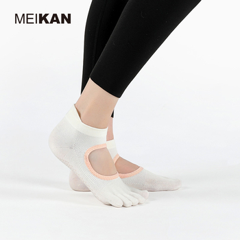 MEIKAN Pilates ženske čarape s pet prstiju, protuklizne, pamuk, kratke, odvojeni prsti, otvorena stražnja strana, joga čarape za pod