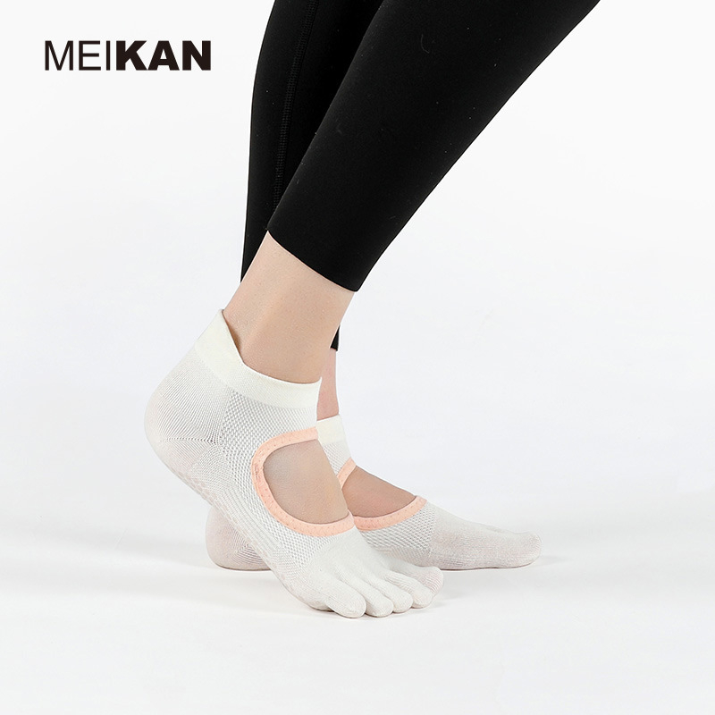 MEIKAN Pilates ženske čarape s pet prstiju, protuklizne, pamuk, kratke, odvojeni prsti, otvorena stražnja strana, joga čarape za pod