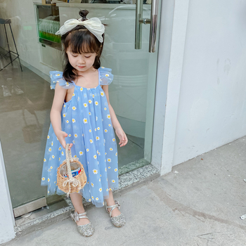 Детска рокля за момичета в стил принцеса, без гръб с мрежеста материя, 100% полиестер, за деца 3–8 години