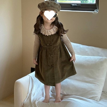 Детска рокля за момичета от Corduroy, без ръкави, с двойно копче отпред, А‑линия силует, памук 81–90%