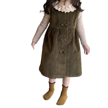 Детска рокля за момичета от Corduroy, без ръкави, с двойно копче отпред, А‑линия силует, памук 81–90%