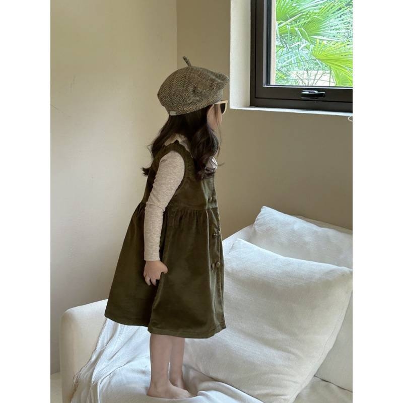 Детска рокля за момичета от Corduroy, без ръкави, с двойно копче отпред, А‑линия силует, памук 81–90%