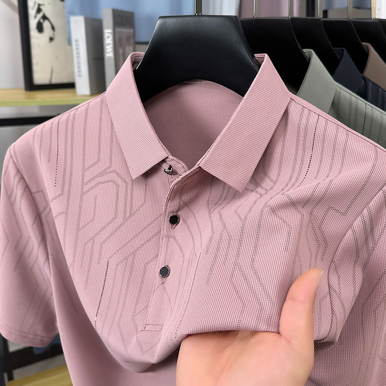Muška kratka majica s ovratnikom reverom, geometrijski print, mješavina poliestera, prilagodljiv kroj