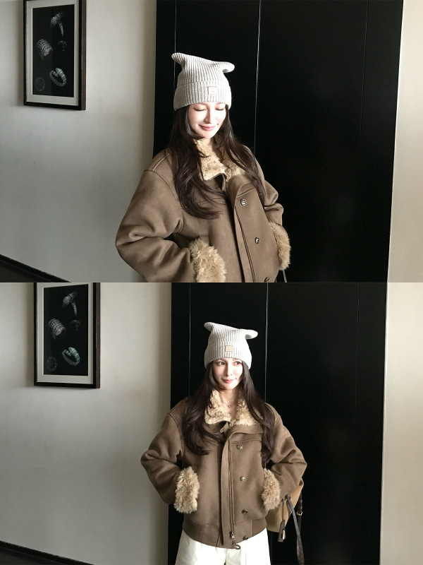Ženska velur jakna s integriranom ekološkom krznom, Vintage London Girl stil; oblik A, debeli materijal, obična duljina, zatvarač, stil kraljice sestre