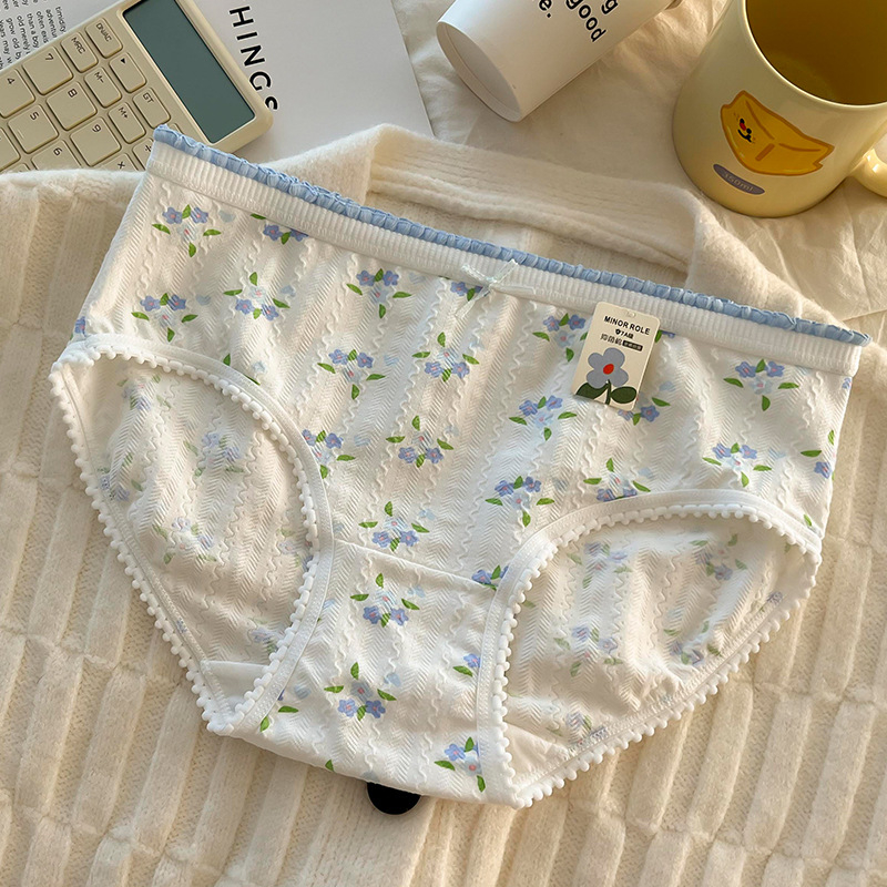 Djevojačke pamucne gaćice s jacquard cvjetnim uzorkom, prozračne i antibakterijske, niski pojas, 90–95% pamuk, 100% pamuk podstava