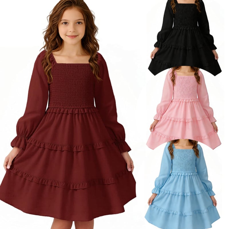 Детска рокля за момичета | Модерен минималистичен стил | 100% полиестер | Едноцветна | Подходяща за пролет и есен, за деца над 8 години