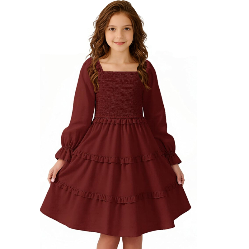 Детска рокля за момичета | Модерен минималистичен стил | 100% полиестер | Едноцветна | Подходяща за пролет и есен, за деца над 8 години