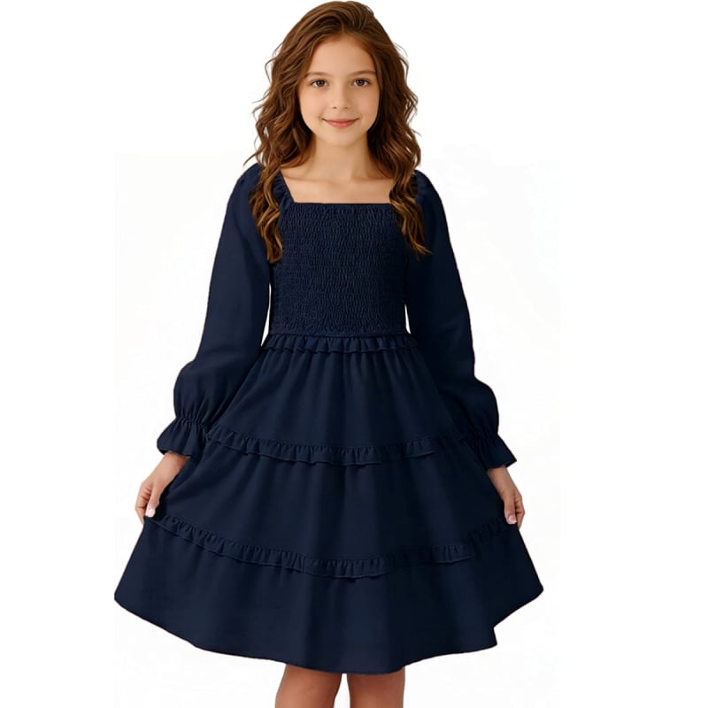 Детска рокля за момичета | Модерен минималистичен стил | 100% полиестер | Едноцветна | Подходяща за пролет и есен, за деца над 8 години