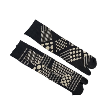 Two-Toe Mid-Calf Socks with AB Geometric Houndstooth Vintage Design, Combed Cotton, 50-70% Cotton Content, Sweat-Absorbent, 200N Knit