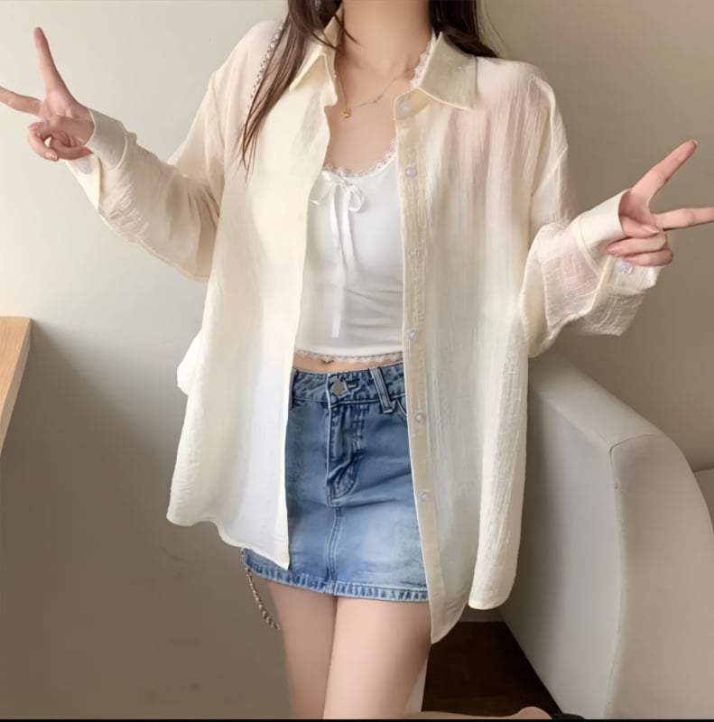 Тенсел риза с UV защита и устойчив на намачкване материал, дълги ръкави, риза-яка, копчета по планка, ежедневен стил