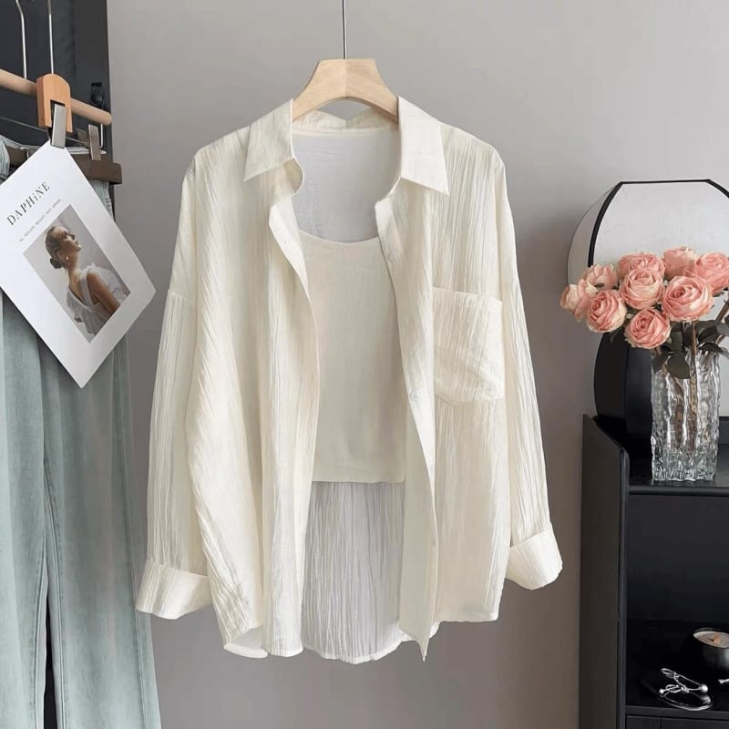 Тенсел риза с UV защита и устойчив на намачкване материал, дълги ръкави, риза-яка, копчета по планка, ежедневен стил