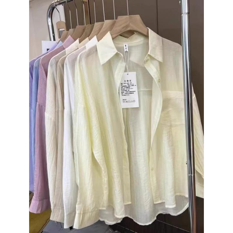 Тенсел риза с UV защита и устойчив на намачкване материал, дълги ръкави, риза-яка, копчета по планка, ежедневен стил