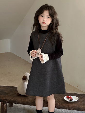 Детска безръкавна пола с презрамки в стил K, полиестрова смес (80% полиестер, 15% TR, 5% акрил); подплата 80% полиестер; за момичета над 8 години (над 140 см); пролет 2025