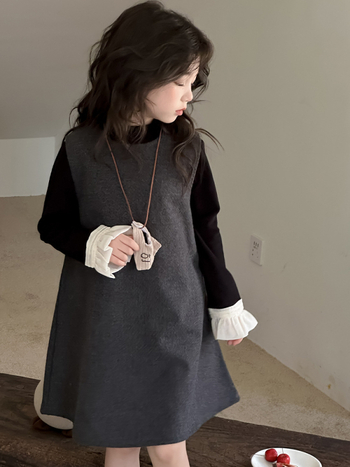 Детска безръкавна пола с презрамки в стил K, полиестрова смес (80% полиестер, 15% TR, 5% акрил); подплата 80% полиестер; за момичета над 8 години (над 140 см); пролет 2025