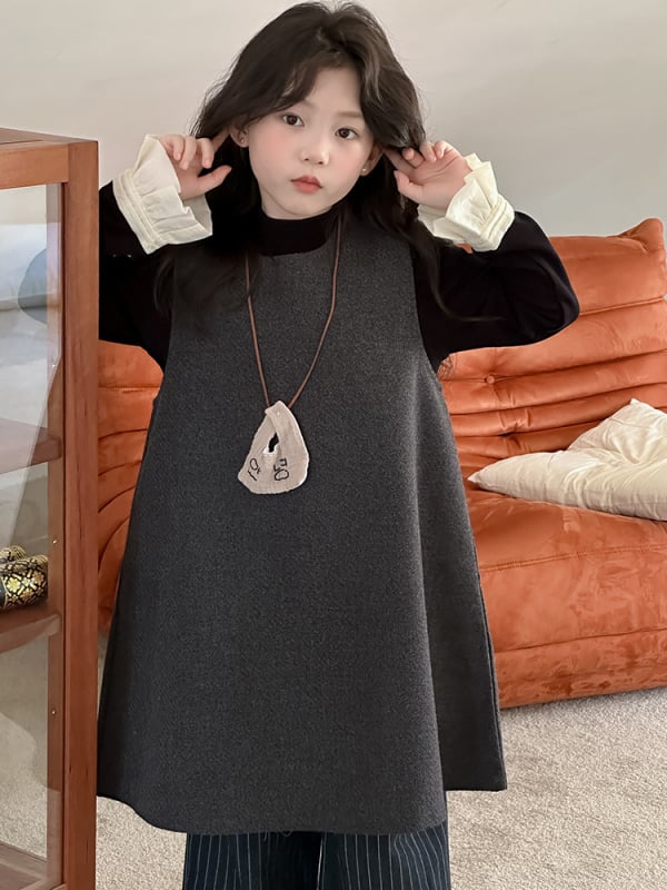 Детска безръкавна пола с презрамки в стил K, полиестрова смес (80% полиестер, 15% TR, 5% акрил); подплата 80% полиестер; за момичета над 8 години (над 140 см); пролет 2025