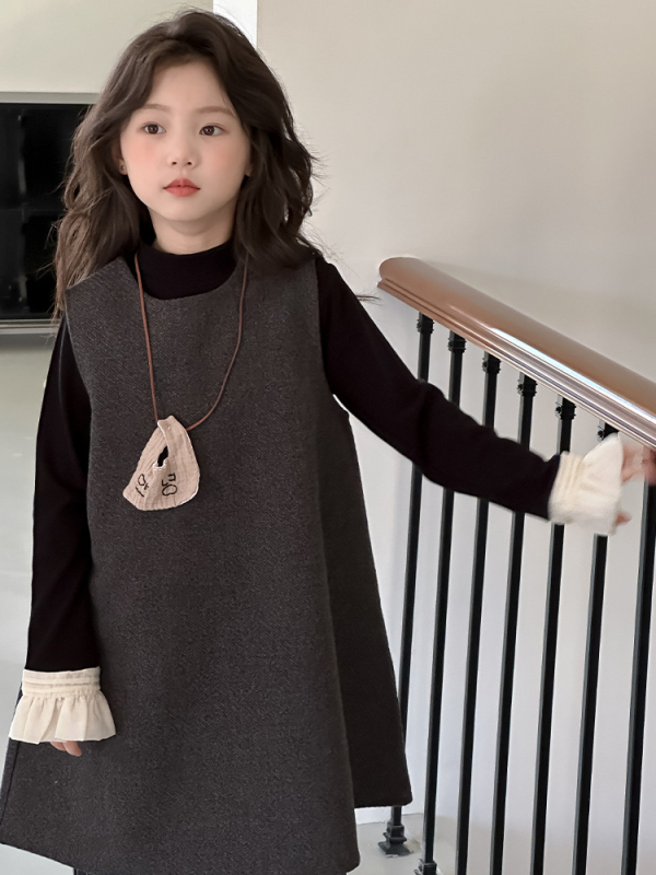 Детска безръкавна пола с презрамки в стил K, полиестрова смес (80% полиестер, 15% TR, 5% акрил); подплата 80% полиестер; за момичета над 8 години (над 140 см); пролет 2025