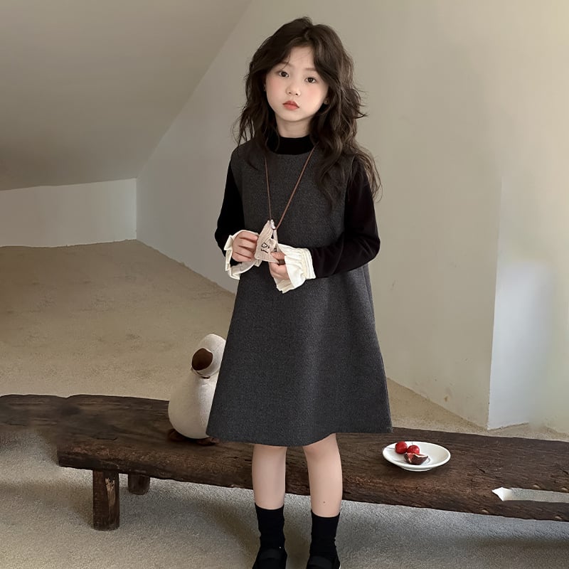 Детска безръкавна пола с презрамки в стил K, полиестрова смес (80% полиестер, 15% TR, 5% акрил); подплата 80% полиестер; за момичета над 8 години (над 140 см); пролет 2025