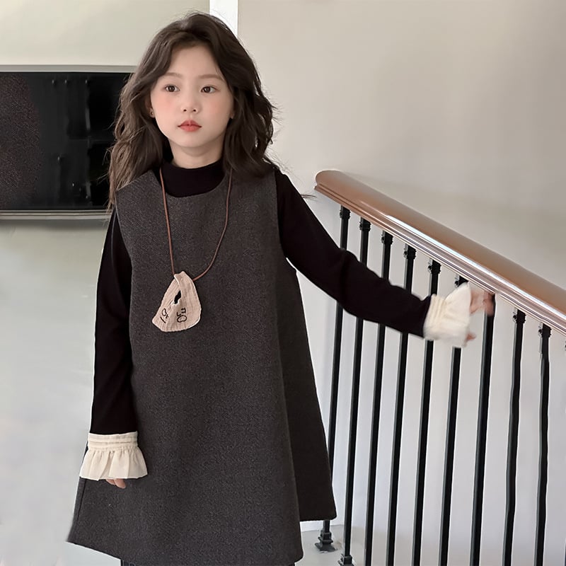 Детска безръкавна пола с презрамки в стил K, полиестрова смес (80% полиестер, 15% TR, 5% акрил); подплата 80% полиестер; за момичета над 8 години (над 140 см); пролет 2025