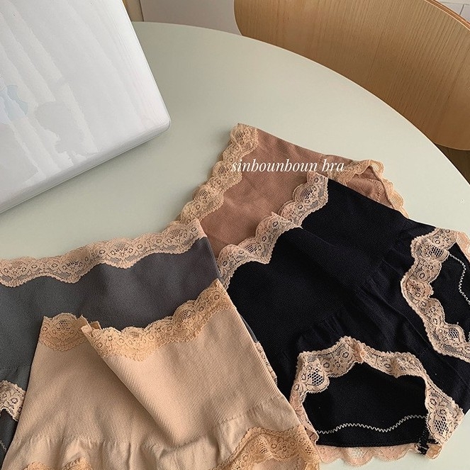 Дамски бельо с дантела и висока талия, дишаща материя, плетено, памучна вложка