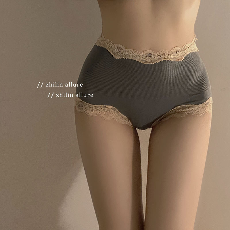 Дамски бельо с дантела и висока талия, дишаща материя, плетено, памучна вложка