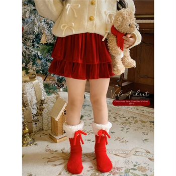 Детска пола в стил принцеса с висока талия, велур, спандекс <30%, за деца 3–8 г.