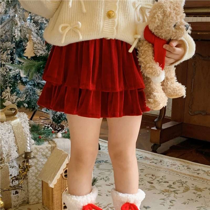 Детска пола в стил принцеса с висока талия, велур, спандекс <30%, за деца 3–8 г.