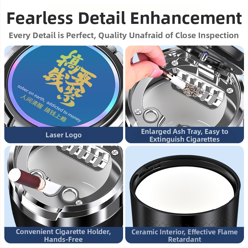 Keramički pepeljak za auto s poklopcem, model T07, lijevanje, 143 g, za kućnu i automobilsku upotrebu