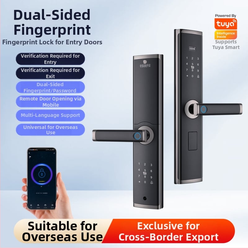 Двустрaнично интелигентно заключване с проверка по отпечатък и парола, дистанционно отключване; капацитет отпечатъци 100; >100000 отключвания; време на сканиране <0.5 s; фалшиво разпознаване <0.001%; диапазон на работа -20 до 60°C