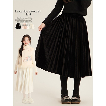 Пола за момичета, памук, брусиран плат, плисирана, зима, за деца 3–8 г