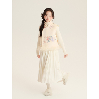 Пола за момичета, памук, брусиран плат, плисирана, зима, за деца 3–8 г