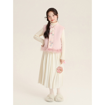 Пола за момичета, памук, брусиран плат, плисирана, зима, за деца 3–8 г