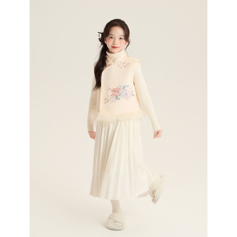 Пола за момичета, памук, брусиран плат, плисирана, зима, за деца 3–8 г