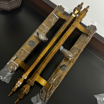 Kvaka za vrata s mehanizmom zaključavanja za dvostruka vrata, željezni materijal, model Hw-meinan bamboo chrysanthemum, novi kineski stil