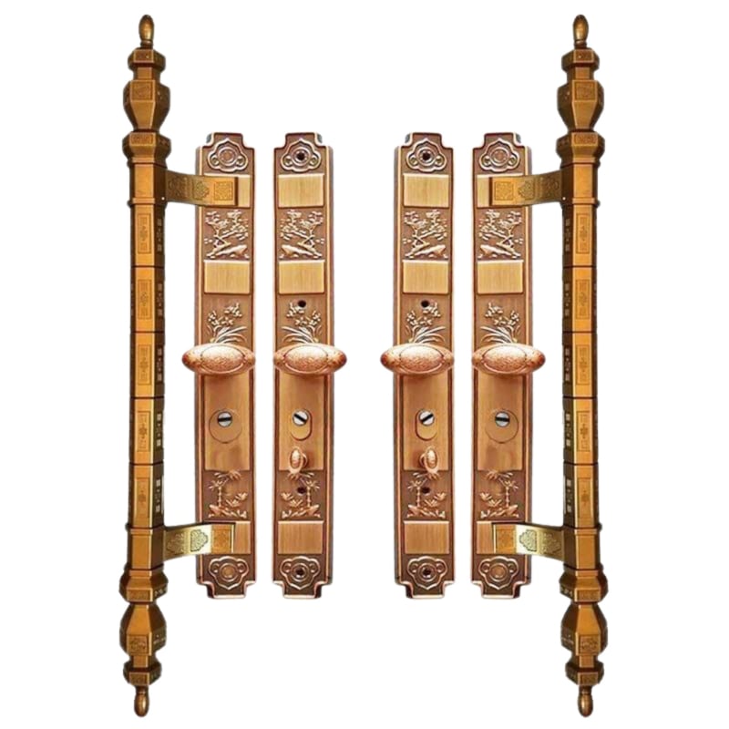 Kvaka za vrata s mehanizmom zaključavanja za dvostruka vrata, željezni materijal, model Hw-meinan bamboo chrysanthemum, novi kineski stil