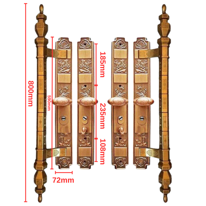 Kvaka za vrata s mehanizmom zaključavanja za dvostruka vrata, željezni materijal, model Hw-meinan bamboo chrysanthemum, novi kineski stil