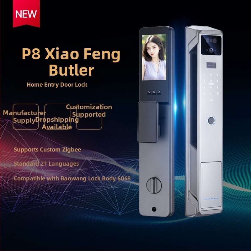 Mangrids P8 Lacăt inteligent pentru ușă - Amprentă digitală și parolă, Deblocare la distanță prin Wi-Fi, 50 de amprente stocate, peste 100.000 de deblocări, Scanare amprentă 0,02 s, -20°C până la 50°C