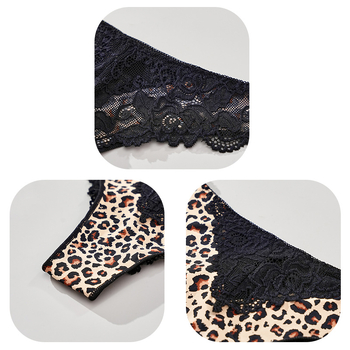 Дантелени дамски бикини с леопардово флорално оформление, дишащи и с висока еластичност; основна материя: нейлон; подплата: памук; кройка: средно висока талия