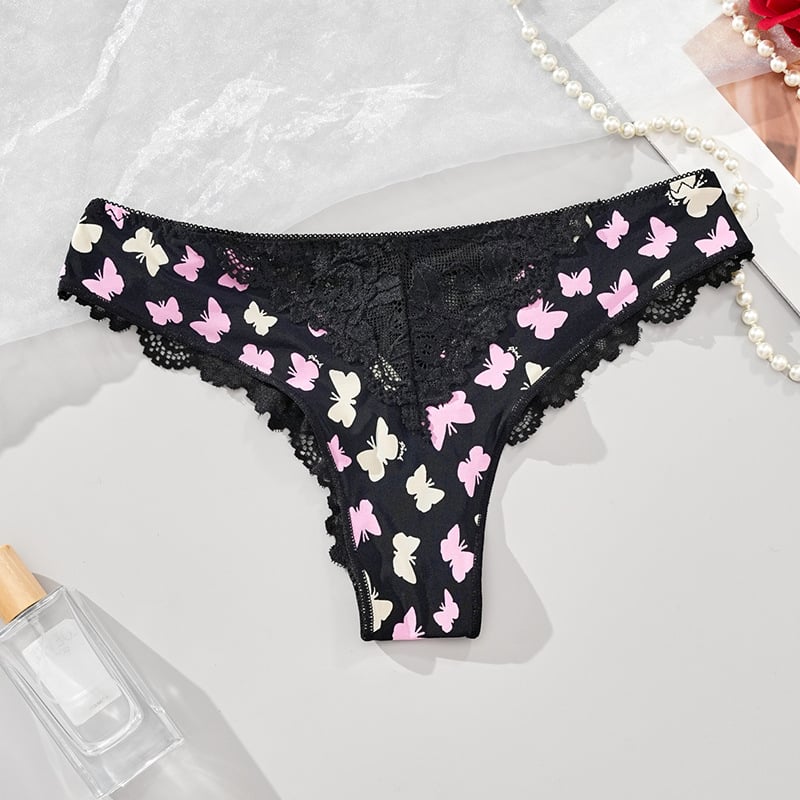 Дантелени дамски бикини с леопардово флорално оформление, дишащи и с висока еластичност; основна материя: нейлон; подплата: памук; кройка: средно висока талия