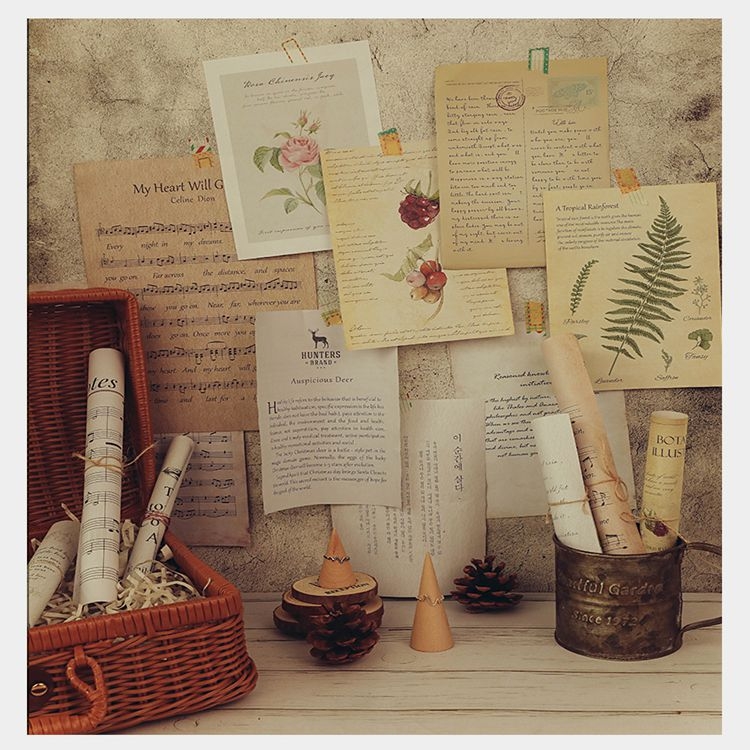 Pozadina za fotografiranje s vintage rekvizitima, starinskim engleskim papirom i notnim papirjem