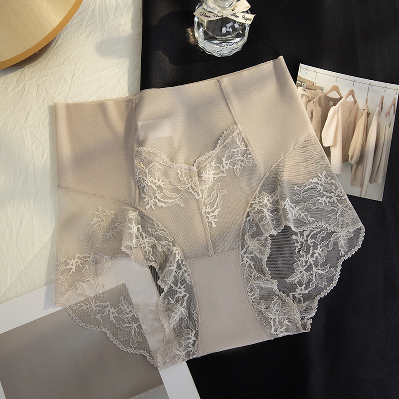 Дамски дантелени бикини с висока талия за стягане на корема — леки, еластични, дишащи, полупрозрачни; основна материя: нейлон; чатална подплата: мулберри коприна