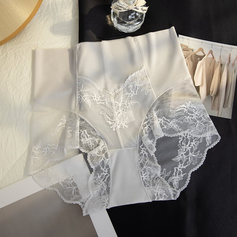 Дамски дантелени бикини с висока талия за стягане на корема — леки, еластични, дишащи, полупрозрачни; основна материя: нейлон; чатална подплата: мулберри коприна