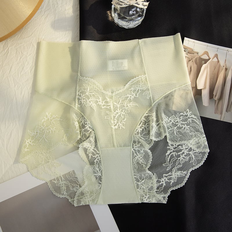 Дамски дантелени бикини с висока талия за стягане на корема — леки, еластични, дишащи, полупрозрачни; основна материя: нейлон; чатална подплата: мулберри коприна