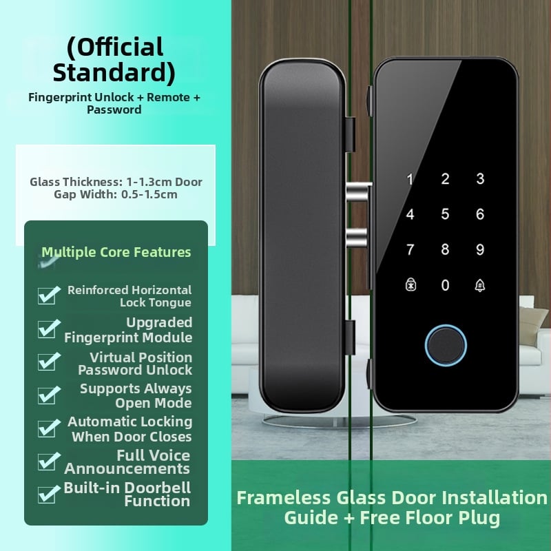 Стъклена врата: ключалка за пръстов отпечатък и парола — офис контрол на достъпа, без рамка или с рамка, едно- или двупусково отваряне; капацитет отпечатъци 100; над 200000 отключвания; време на сканиране 0.02 s