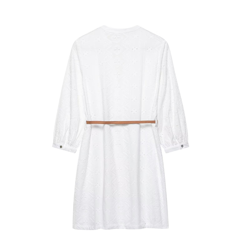 Mini haljina – izvezeni prorez, V-izrez, bez rukava, slip dress, poliester