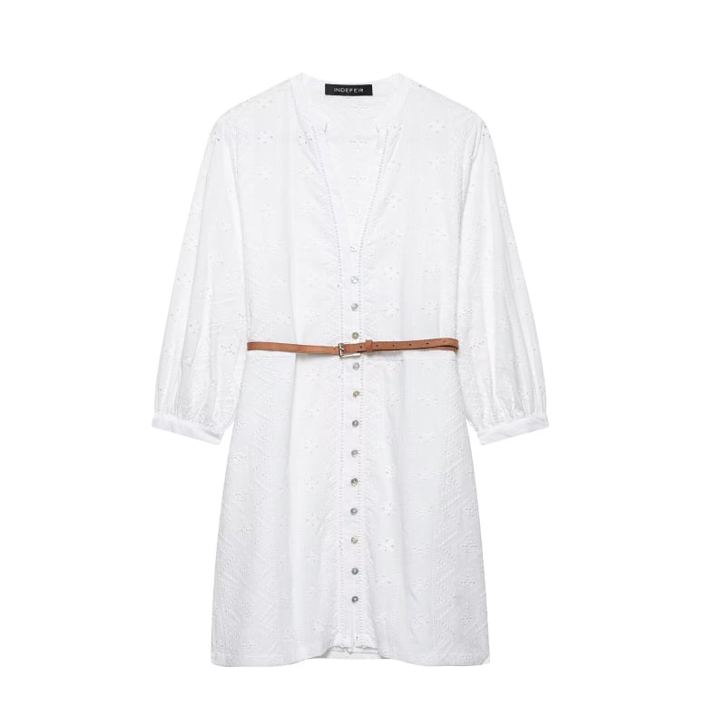 Mini haljina – izvezeni prorez, V-izrez, bez rukava, slip dress, poliester